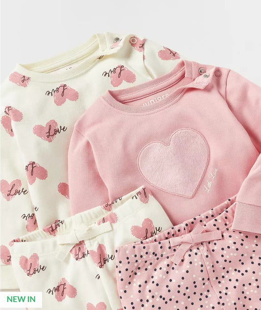 Juniors Pink Heart White Shirt & Trouser Set