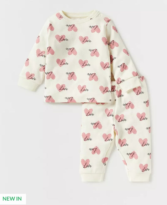 Juniors Pink Heart White Shirt & Trouser Set