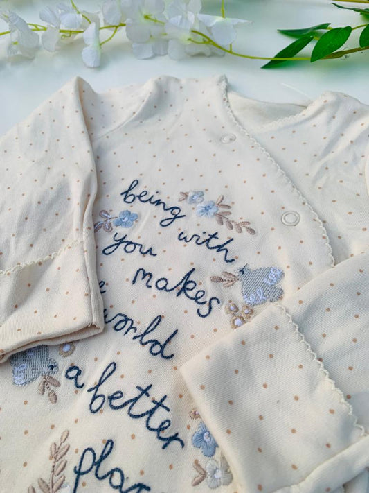 George Embroidered " Being with you " Sleepsuit