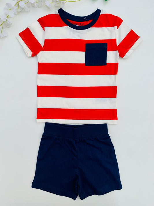 Next Red Lines Shirt & Shorts Set