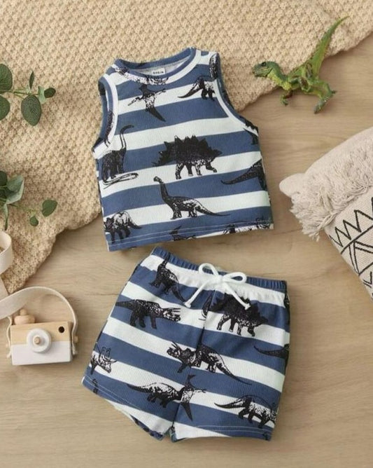 SHEIN Dino Print Shirt & Shorts Set