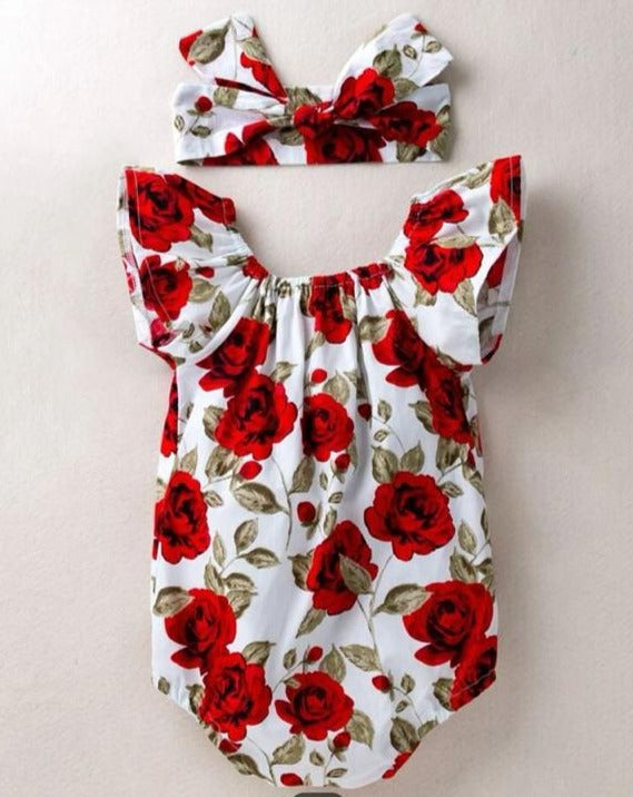 SHEIN Floral Romper with Headband