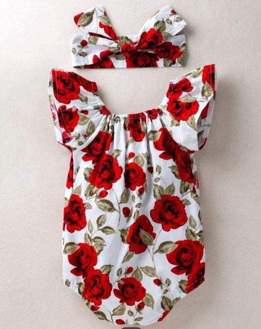 SHEIN Floral Romper with Headband