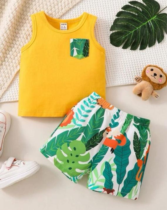 SHEIN Leaf Print Shirt & Shorts Set