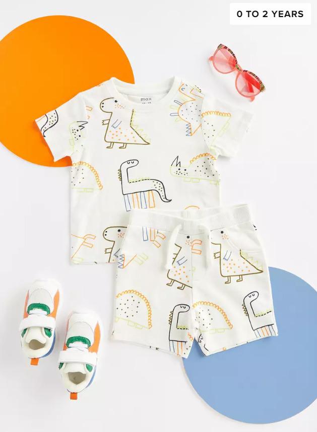 Max Printed Dino Shirt & Shorts Set