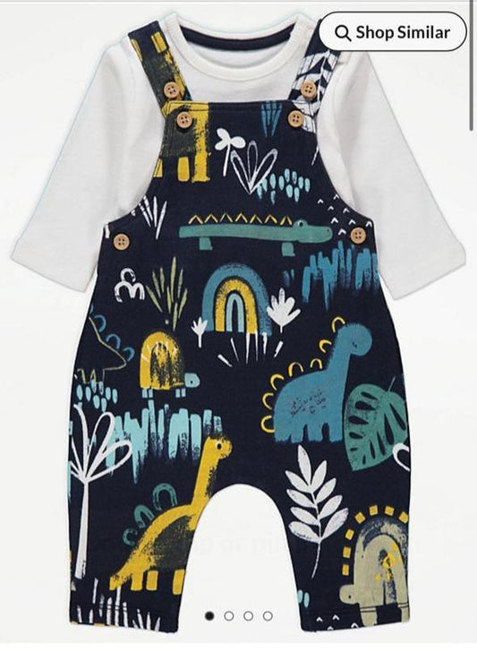 George Printed Dino Dungarees