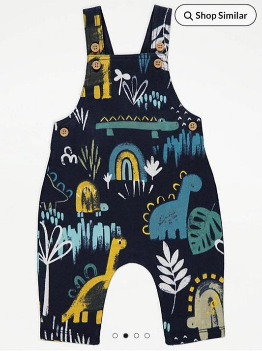 George Printed Dino Dungarees