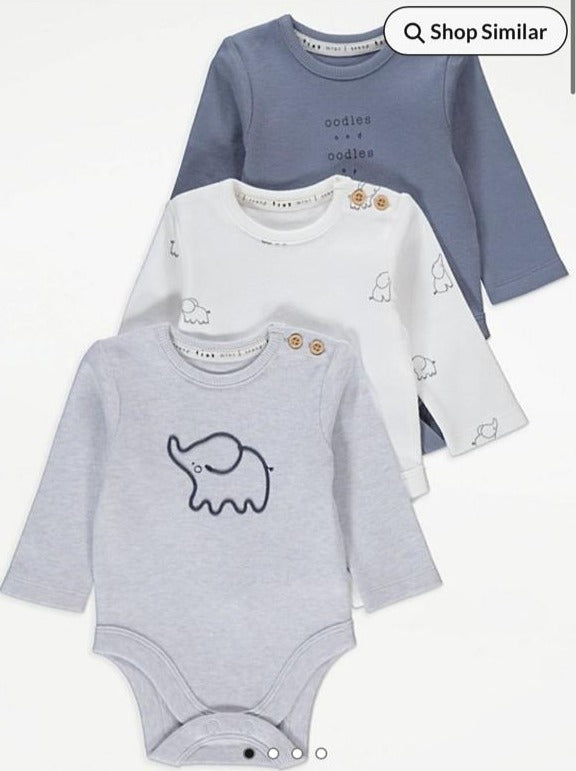 George Pack of 3 Appliquéd Elephant Bodysuits