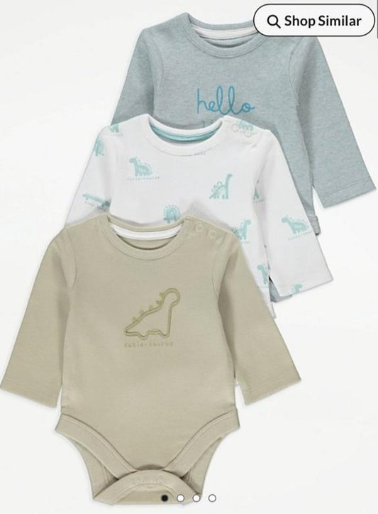 George Pack of 3 Printed Dino Full Sleeves Bodysuits