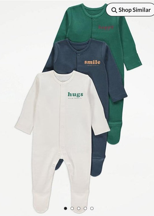 Pack of 3 Smile, Hugs & happy Sleepsuits