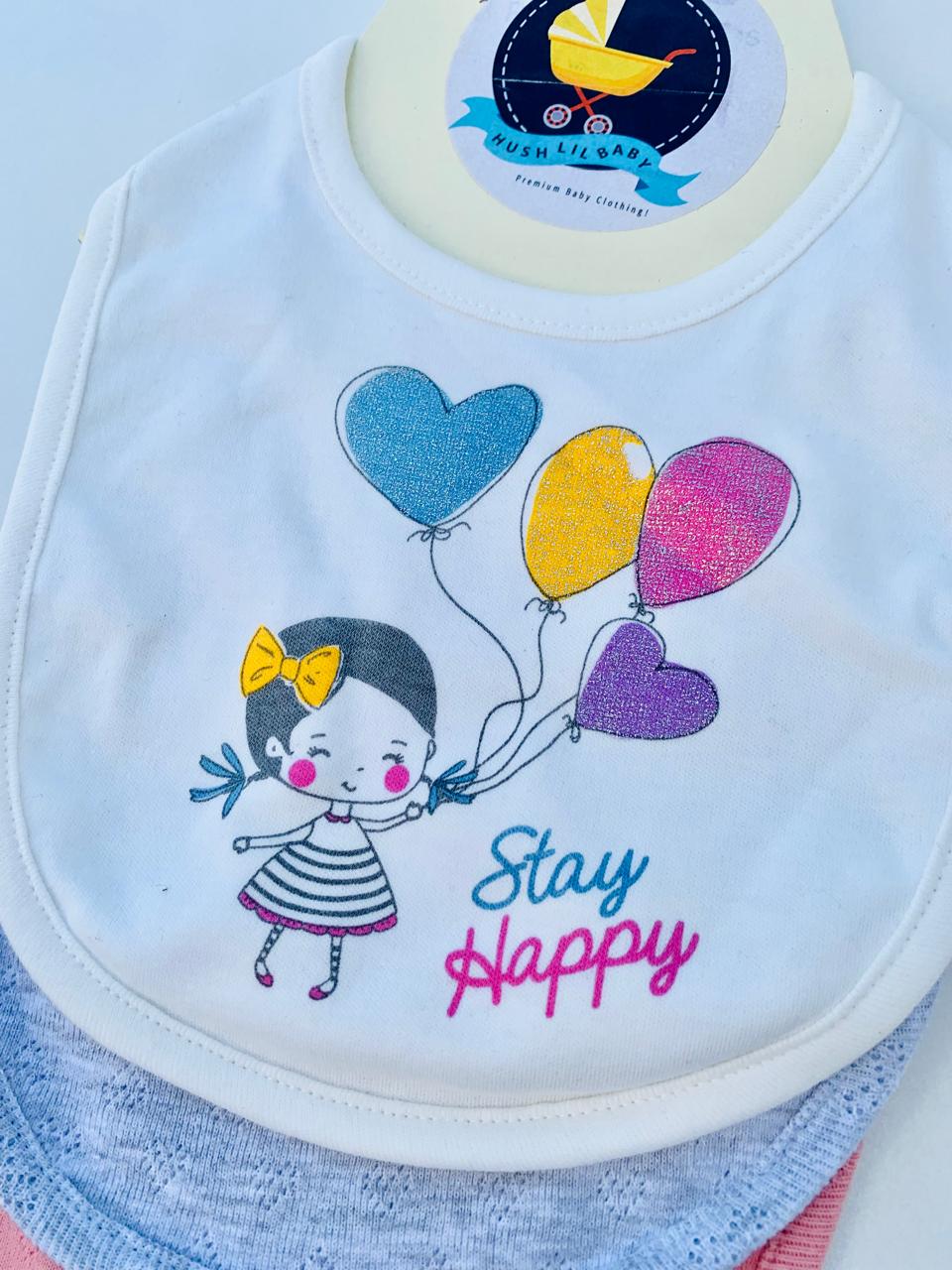 MAX Pack Of 3 "Stay Happy" Bibs