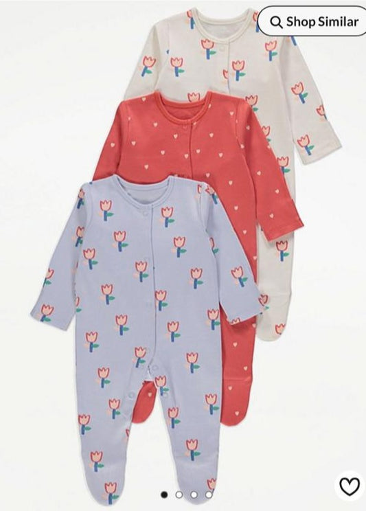 George Pack of 3 Floral Sleepsuits