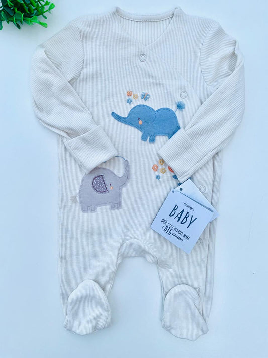 George Embroided Elephants Sleepsuit