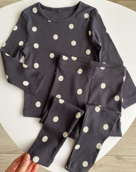 George White Dots Ribbed Shirt & Trouser Set