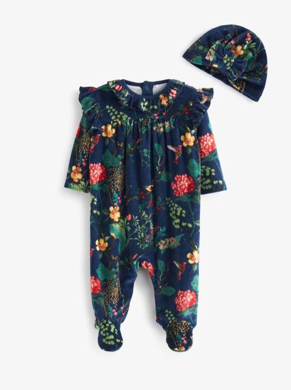 Next Velour Sleepsuit with Cap set