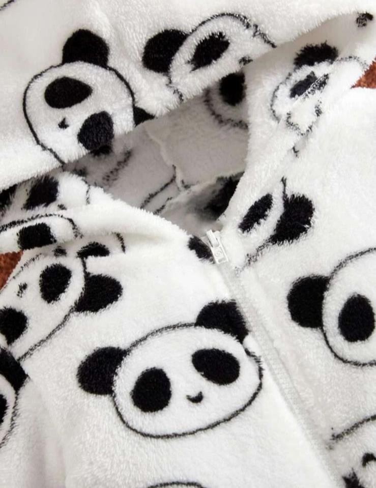 SHEIN Velour Panda Faces Sleepsuit