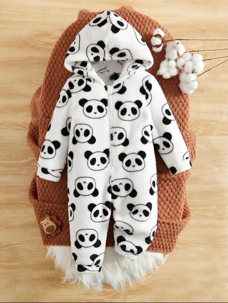 SHEIN Velour Panda Faces Sleepsuit