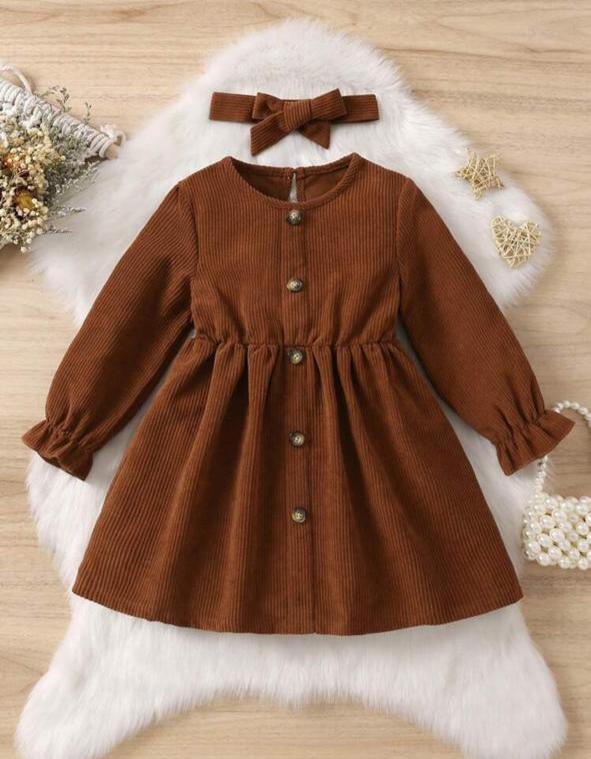 SHEIN Corduroy Frock with Headband