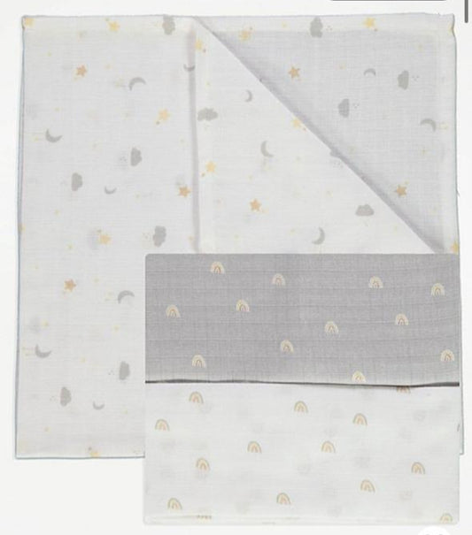 George Pack Of 3 Muslin Squares