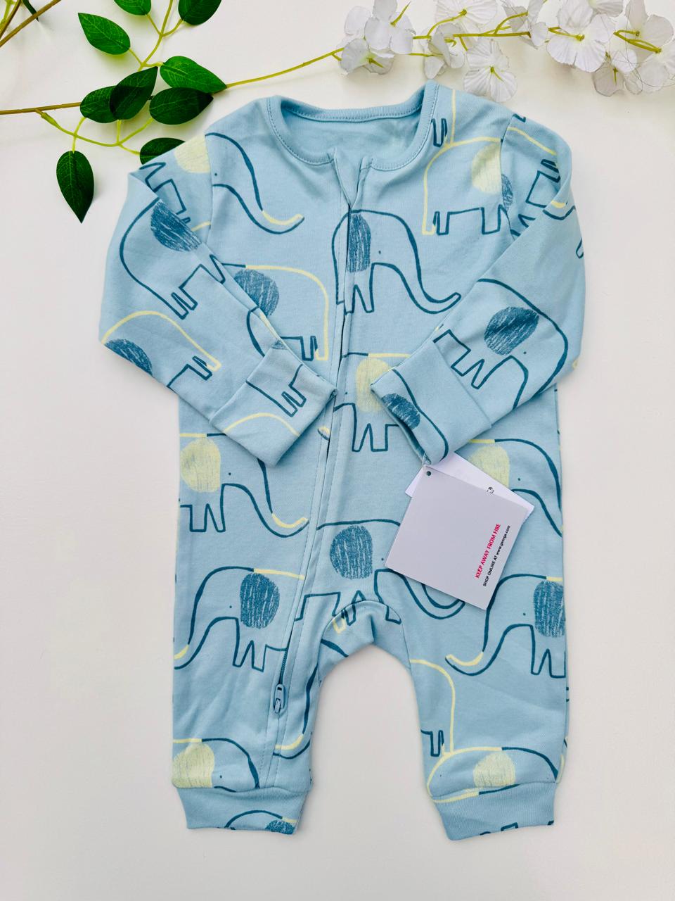 George Elephants Print Sleepsuit