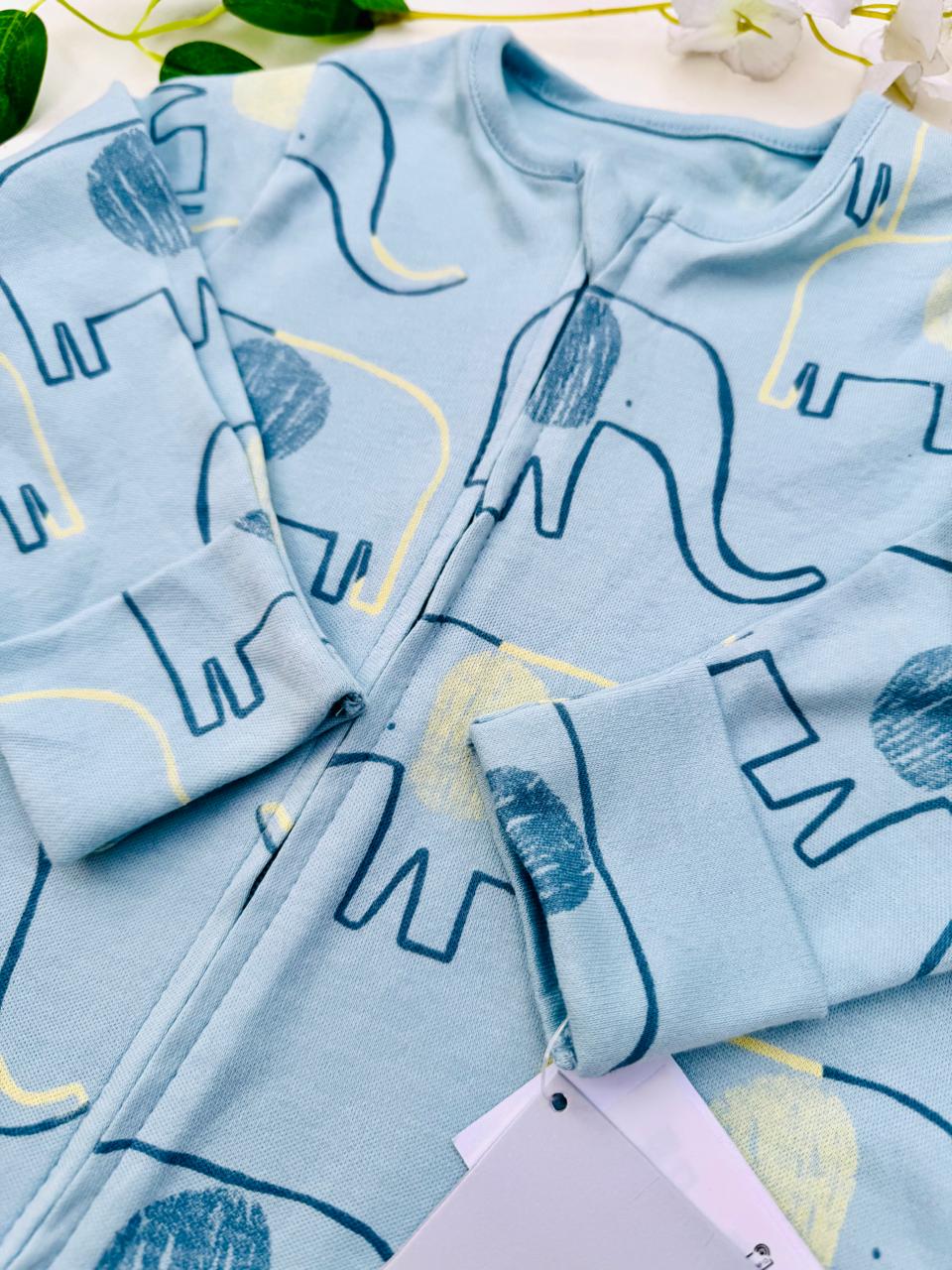 George Elephants Print Sleepsuit