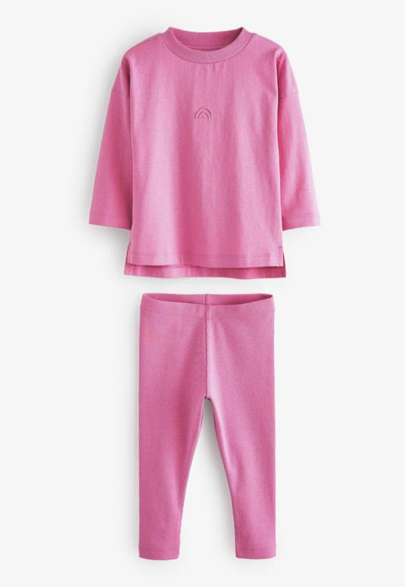 Next Pink Plain Shirt & Trouser Set