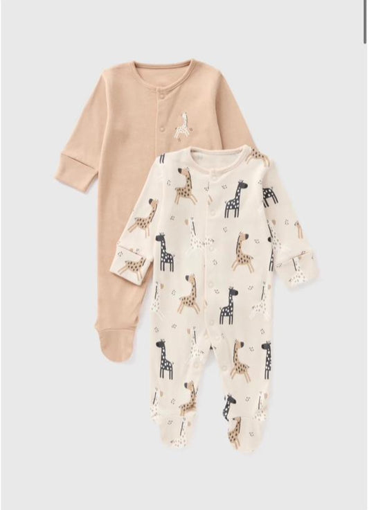 Matalan Pack Of 2 Giraffe Sleepsuits