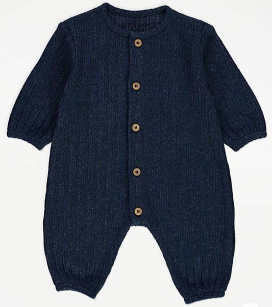George Navy  Ribbed Knitted Sleepsuit