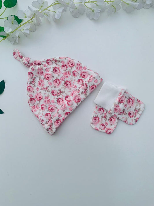 George Floral Print Cap & Mittens Set