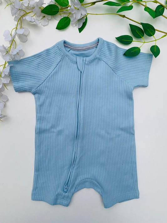 George Light Blue Ribbed Romper