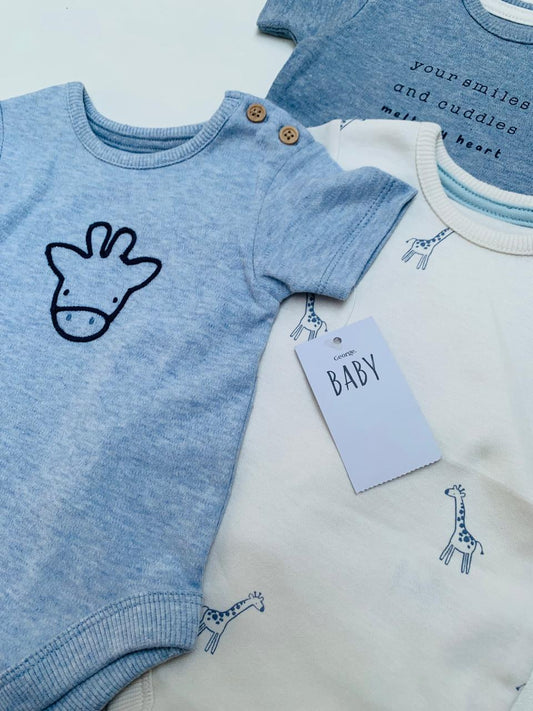 George Embrioded Giraffe Pack of 3 Bodysuits