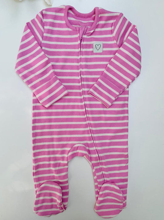 George Ribbed Stripes Pink Sleepsuit