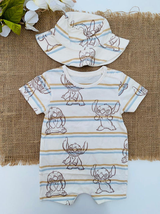George Stitch Print romper with hat
