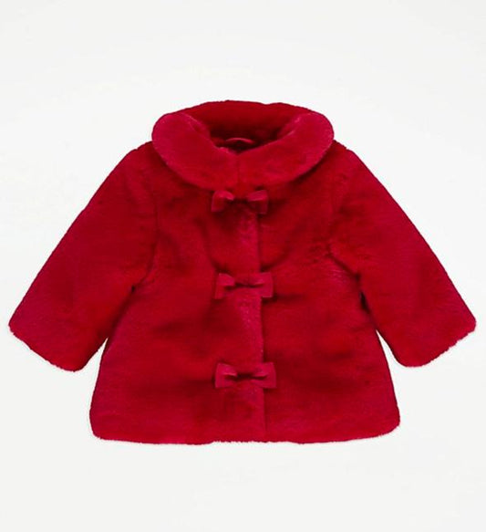 George Front Bow Faux Fur Coat