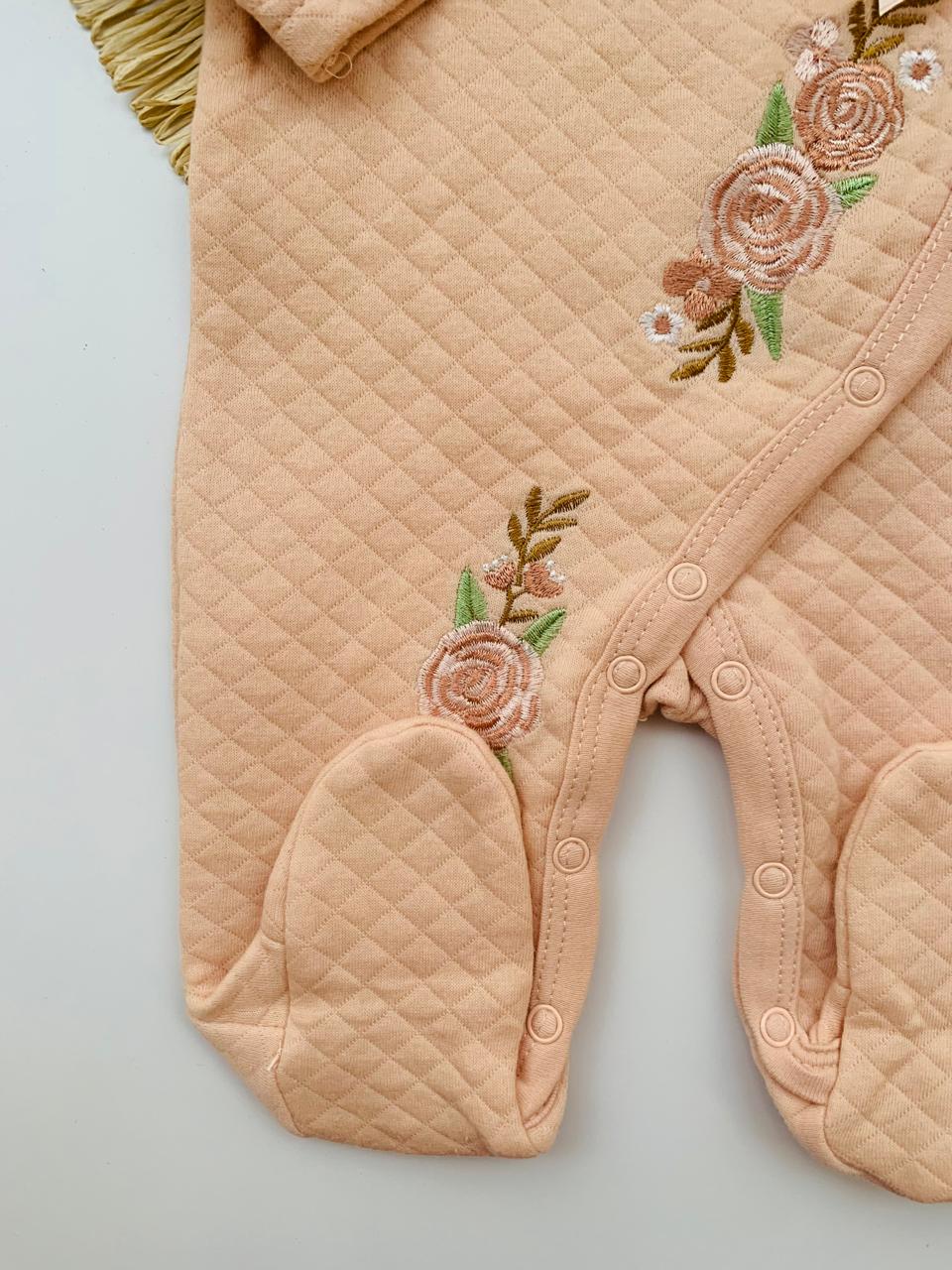 Embroidered Flowers Quilted Sleepsuit