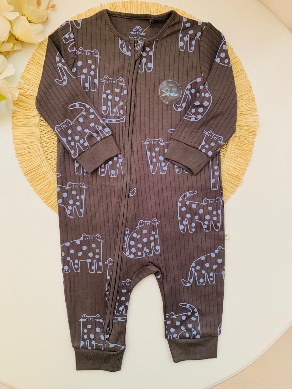 Next Ribbed Cats Print Sleepsuit