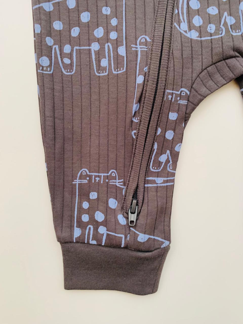 Next Ribbed Cats Print Sleepsuit