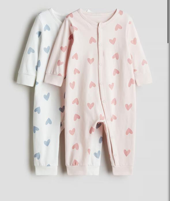 H&M Pack of 2 Printed hearts Sleepsuits