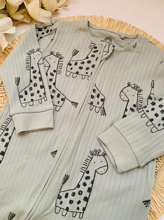 Next Giraffe Print Sleepsuit
