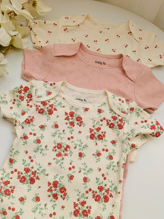Tu Clothing Pack of 3 Floral Ribbed Bodysuits