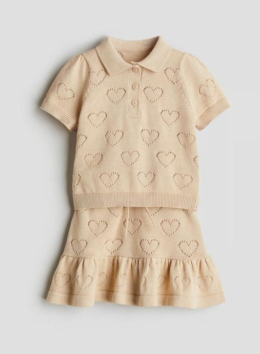 H&M 2pc Heart Print Polo Shirt & Skirt