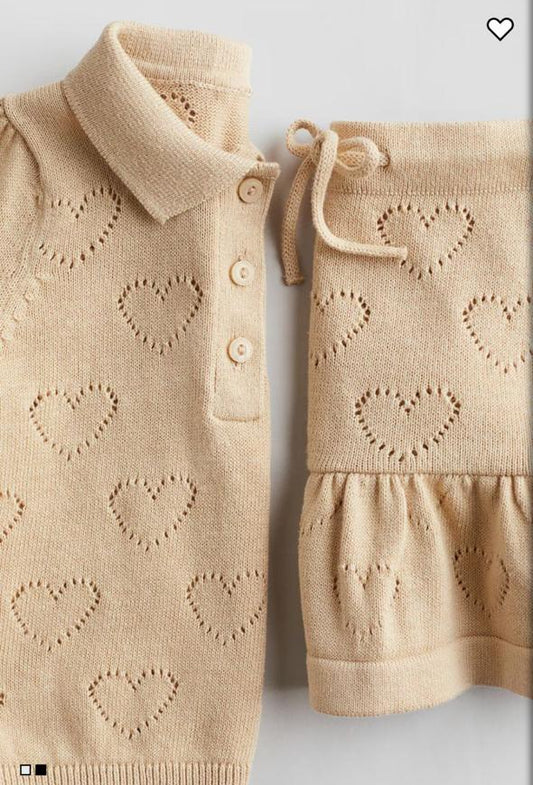 H&M 2pc Heart Print Polo Shirt & Skirt