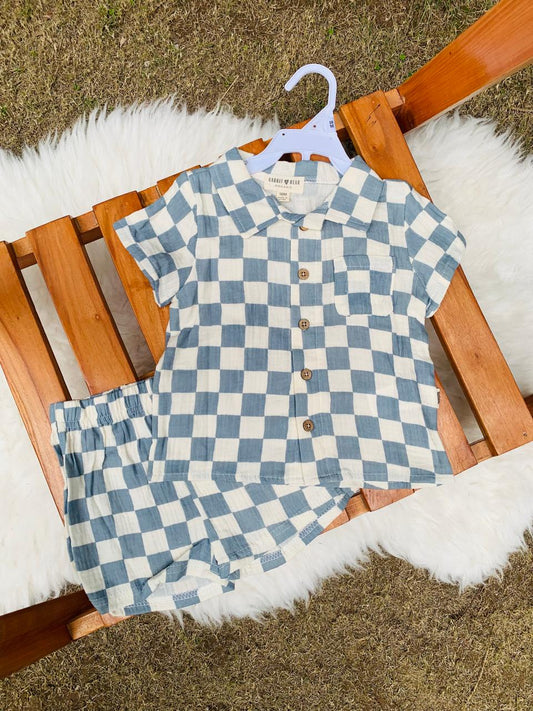 Checked Buttoned Shirt & Shorts Set