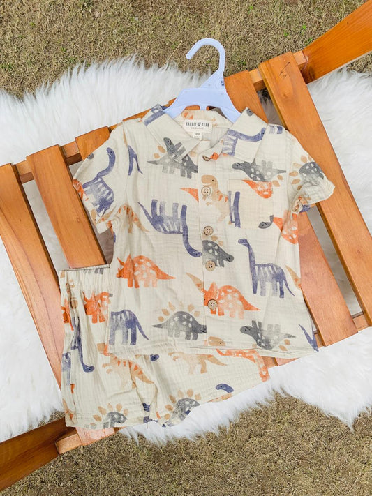 Dinosaur Print Shirt & Shorts Set