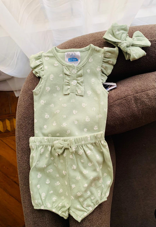 Floral Bodysuit, Shorts with matching Headband