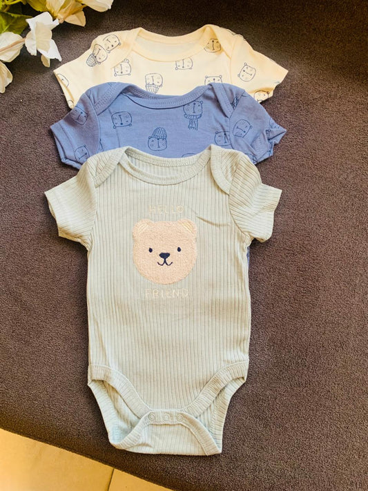 Pack of 3 Embroidered Bear Bodysuits