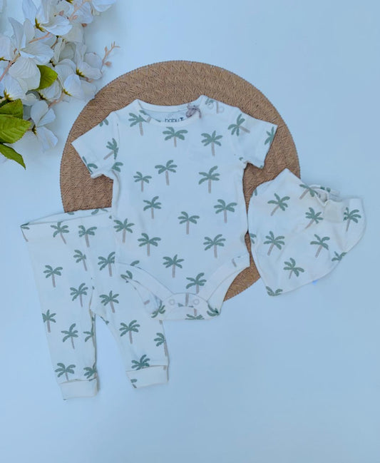 3pc Palm Bodysuit ,Trouser & Bib Set