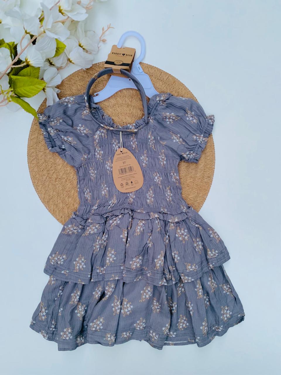 Dark Grey Floral Frock with matching Headband