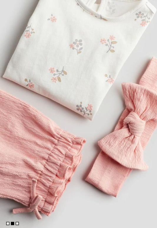 H&M 3pc Floral Shirt & Shorts with Headband Set