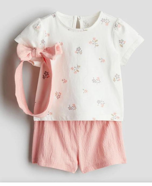 H&M 3pc Floral Shirt & Shorts with Headband Set